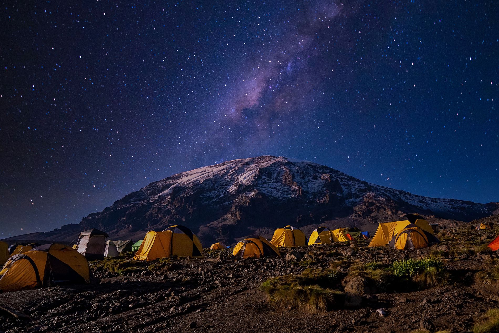 beautiful scenery yellow tents kilimanjaro national park